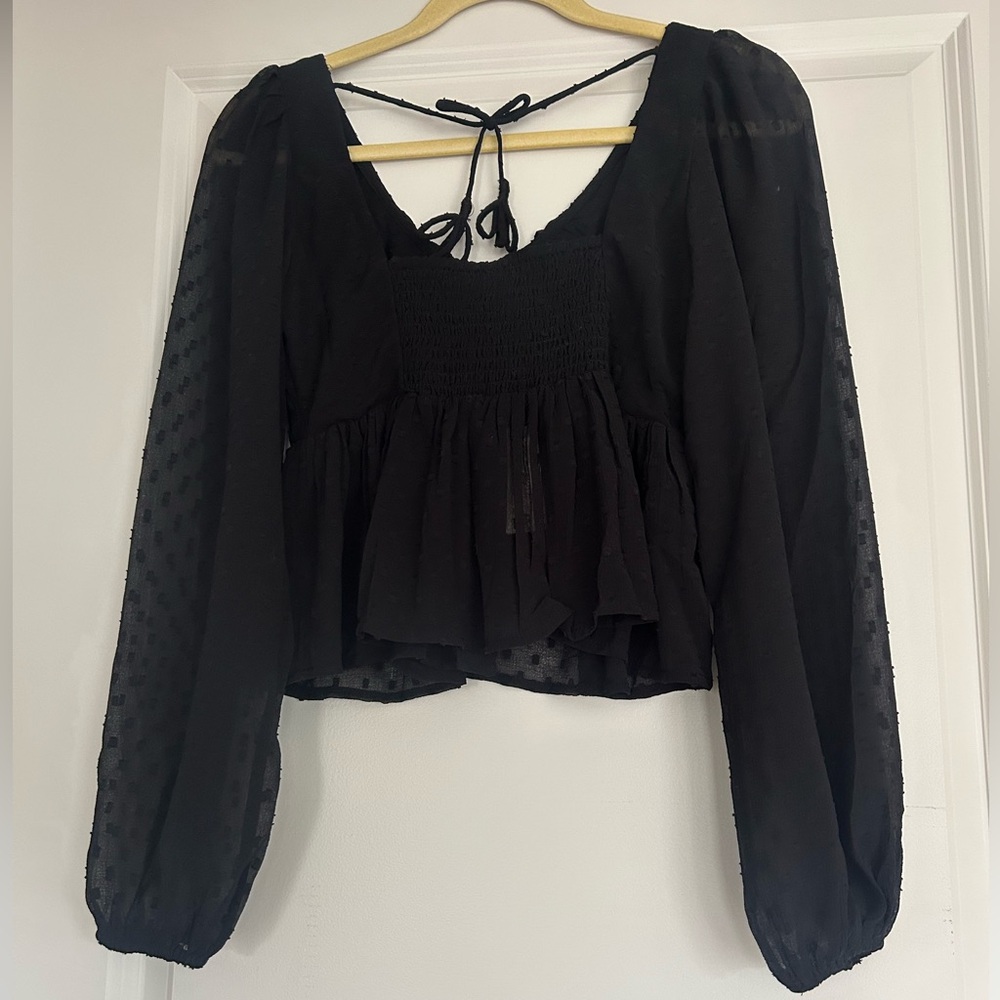 By Anthropologie Peplum Blouse Black V-Neck Top - Picture 6 of 8